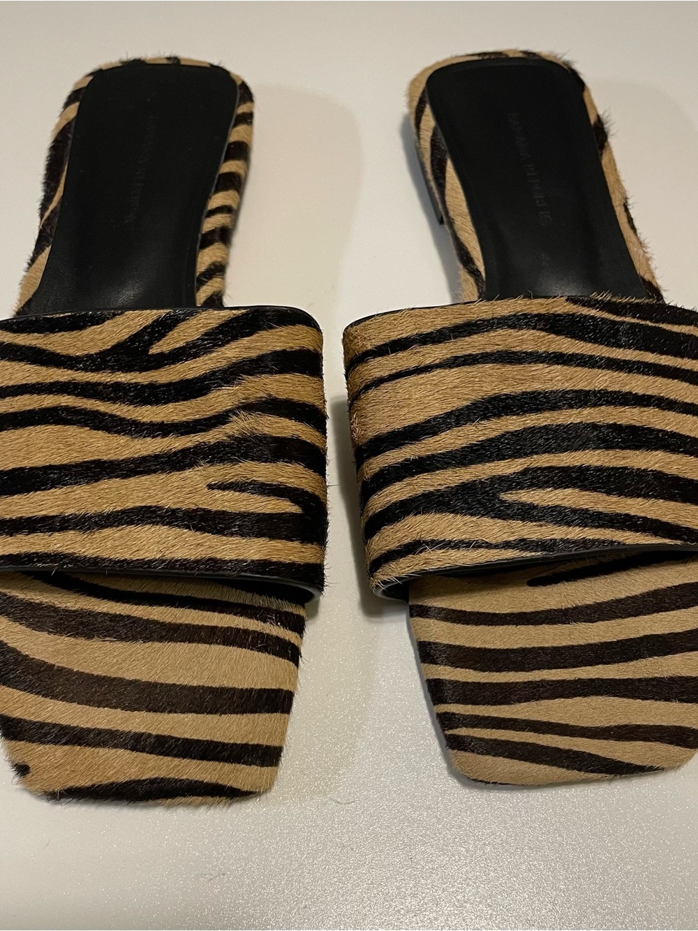 Banana Republic Zebra-Print Slide Mules in Black & Tan